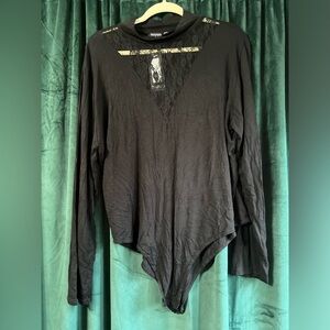 Boohoo Plus Lace Insert Plunge Bodysuit